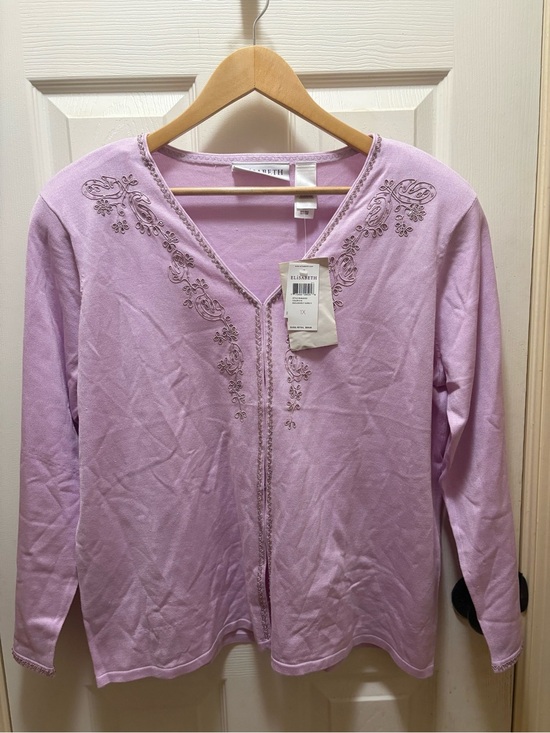 Liz Claiborne Sweaters - NWT Elisabeth 1X Lavender Cardigan Silk Blend Embellished Embroidered Sweater